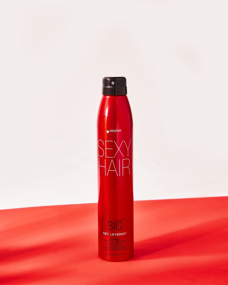 SexyHair Big Get Layered Flash Dry Thickening Hairspray - 8 oz - Buildable Texture, Volume & Shine - 72H Humidity Resistance Avelisse