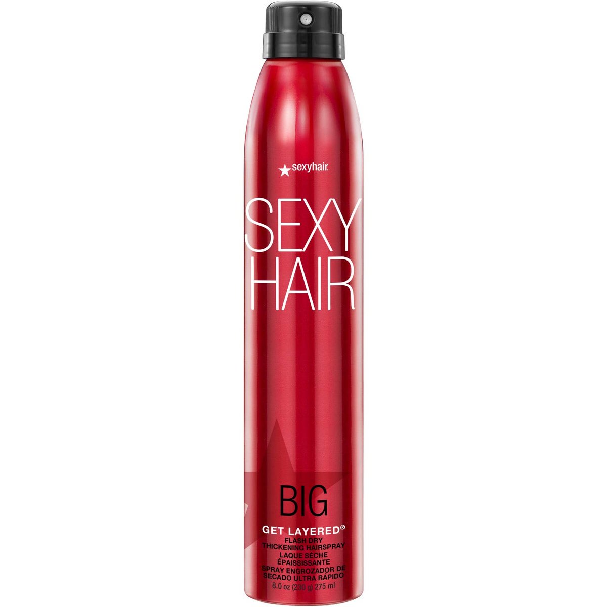SexyHair Big Get Layered Flash Dry Thickening Hairspray - 8 oz - Buildable Texture, Volume & Shine - 72H Humidity Resistance Avelisse