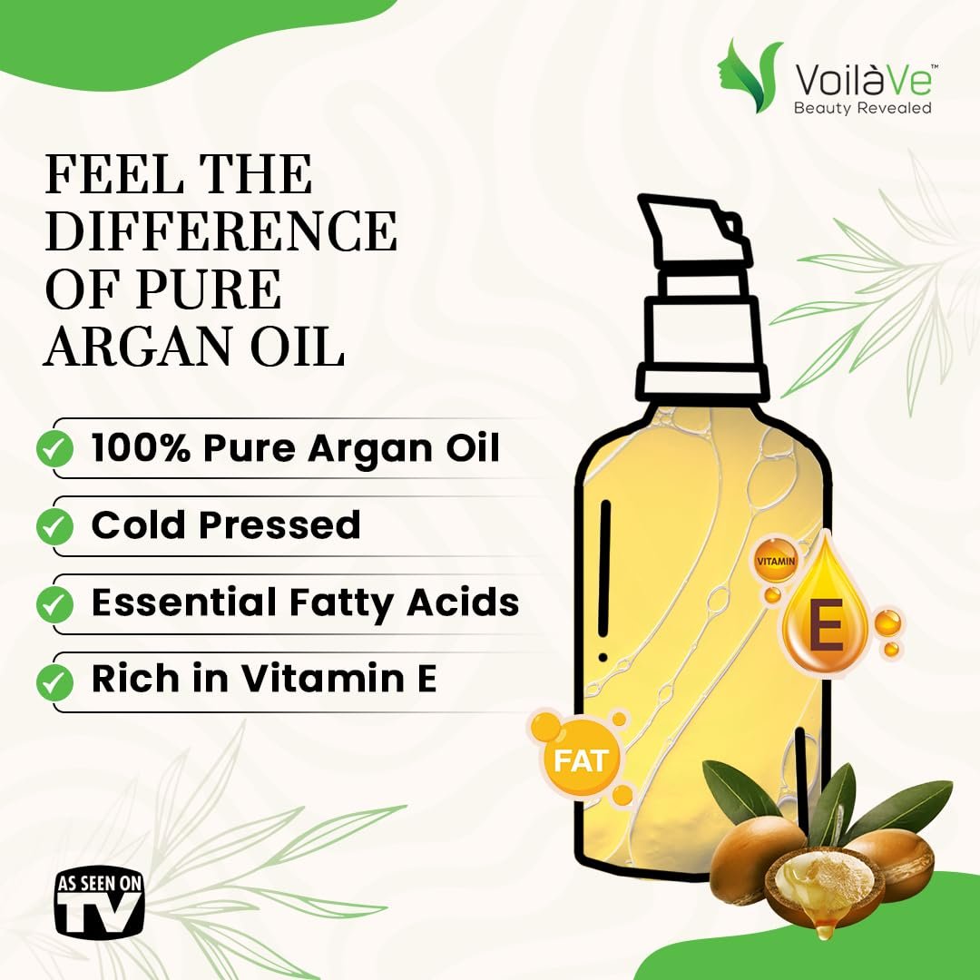 VoilaVe USDA Pure Organic Moroccan Argan Oil for Skin, Nails & Hair Growth - Anti-Aging Face Moisturizer, Cold Pressed, Rich in Vitamin E - 4 fl oz Avelisse