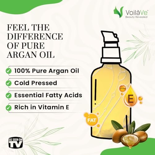 VoilaVe USDA Pure Organic Moroccan Argan Oil for Skin, Nails & Hair Growth - Anti-Aging Face Moisturizer, Cold Pressed, Rich in Vitamin E - 4 fl oz Avelisse