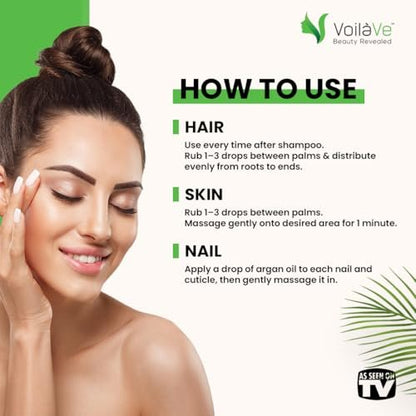 VoilaVe USDA Pure Organic Moroccan Argan Oil for Skin, Nails & Hair Growth - Anti-Aging Face Moisturizer, Cold Pressed, Rich in Vitamin E - 4 fl oz Avelisse