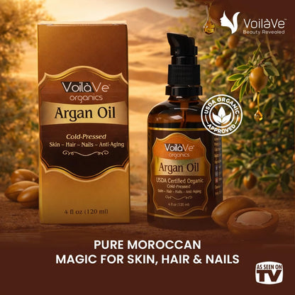 VoilaVe USDA Pure Organic Moroccan Argan Oil for Skin, Nails & Hair Growth - Anti-Aging Face Moisturizer, Cold Pressed, Rich in Vitamin E - 4 fl oz Avelisse