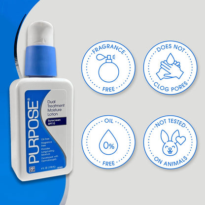 Purpose Dual Treatment Moisture Lotion with SPF 10 – Oil-Free, Fragrance-Free Daily Moisturizer for Sensitive Skin (4 oz)