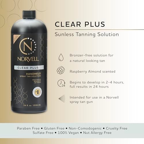Norvell Premium Spray Tan Solution Clear Plus 1 Liter – Professional Sunless Tanning Formula for Natural Bronze Glow, Streak Free, Fast Drying, Long Lasting Color Avelisse