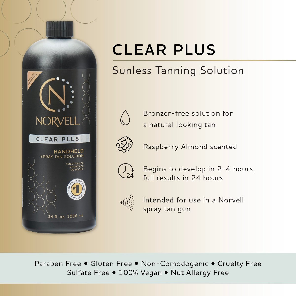 Norvell Premium Spray Tan Solution Clear Plus 1 Liter – Professional Sunless Tanning Formula for Natural Bronze Glow, Streak Free, Fast Drying, Long Lasting Color Avelisse