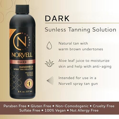 Norvell Premium Spray Tan Solution Dark 8 fl oz – Professional Sunless Tanning Formula for Deep Natural Bronze, Streak Free, Fast Drying, Long Lasting Color
