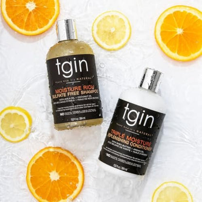 tgin Moisturizing Shampoo & Conditioner Duo for Curly, Coily and Wavy Hair - Sulfate Free, Moisturizes and Detangles Dry Hair, 13 oz Each Avelisse