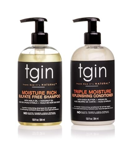 tgin Moisturizing Shampoo & Conditioner Duo for Curly, Coily and Wavy Hair - Sulfate Free, Moisturizes and Detangles Dry Hair, 13 oz Each Avelisse