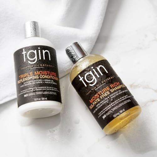 tgin Moisturizing Shampoo & Conditioner Duo for Curly, Coily and Wavy Hair - Sulfate Free, Moisturizes and Detangles Dry Hair, 13 oz Each Avelisse