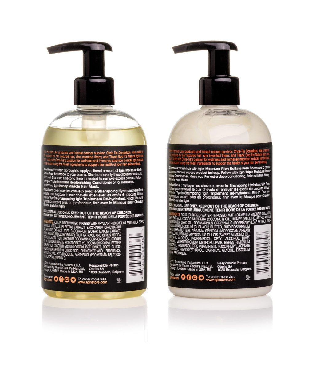 tgin Moisturizing Shampoo & Conditioner Duo for Curly, Coily and Wavy Hair - Sulfate Free, Moisturizes and Detangles Dry Hair, 13 oz Each Avelisse