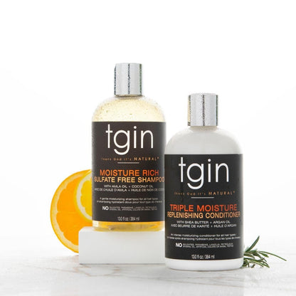 tgin Moisturizing Shampoo & Conditioner Duo for Curly, Coily and Wavy Hair - Sulfate Free, Moisturizes and Detangles Dry Hair, 13 oz Each Avelisse