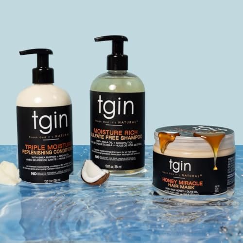 tgin Moisturizing Shampoo & Conditioner Duo for Curly, Coily and Wavy Hair - Sulfate Free, Moisturizes and Detangles Dry Hair, 13 oz Each Avelisse