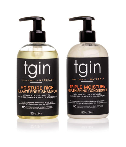 tgin Moisturizing Shampoo & Conditioner Duo for Curly, Coily and Wavy Hair - Sulfate Free, Moisturizes and Detangles Dry Hair, 13 oz Each Avelisse