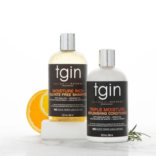 tgin Moisturizing Shampoo & Conditioner Duo for Curly, Coily and Wavy Hair - Sulfate Free, Moisturizes and Detangles Dry Hair, 13 oz Each Avelisse