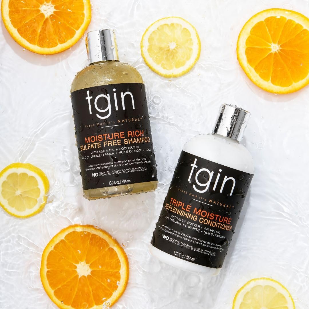 tgin Moisturizing Shampoo & Conditioner Duo for Curly, Coily and Wavy Hair - Sulfate Free, Moisturizes and Detangles Dry Hair, 13 oz Each Avelisse