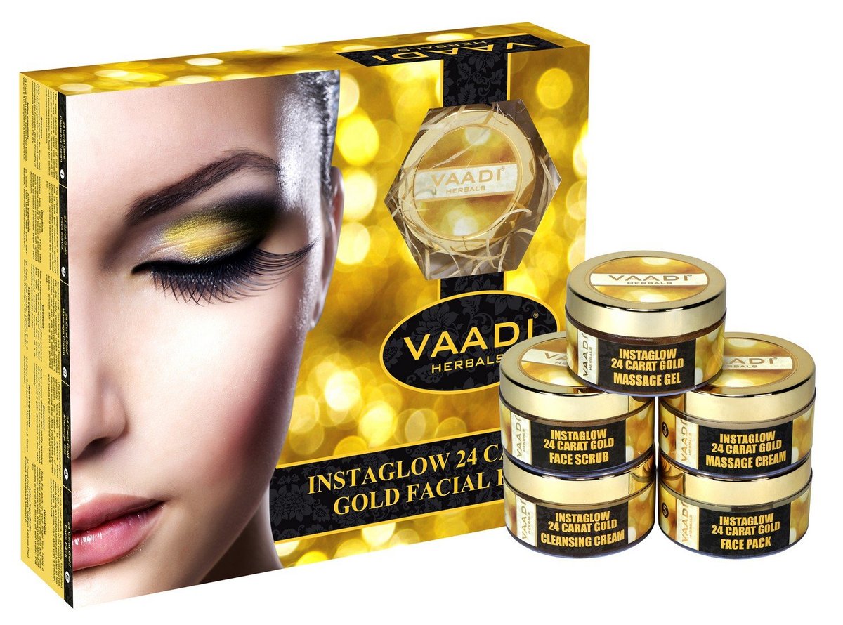 Vaadi Herbals Gold Facial Kit with 24 Carat Gold Leaves, Marigold, Wheatgerm Oil & Lemon Peel Extract, 270g - görsel 1