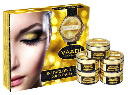 Vaadi Herbals Gold Facial Kit with 24 Carat Gold Leaves, Marigold, Wheatgerm Oil & Lemon Peel Extract, 270g