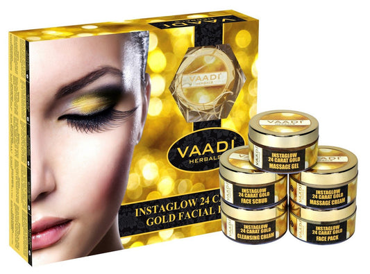 Vaadi Herbals Gold Facial Kit with 24 Carat Gold Leaves, Marigold, Wheatgerm Oil & Lemon Peel Extract, 270g