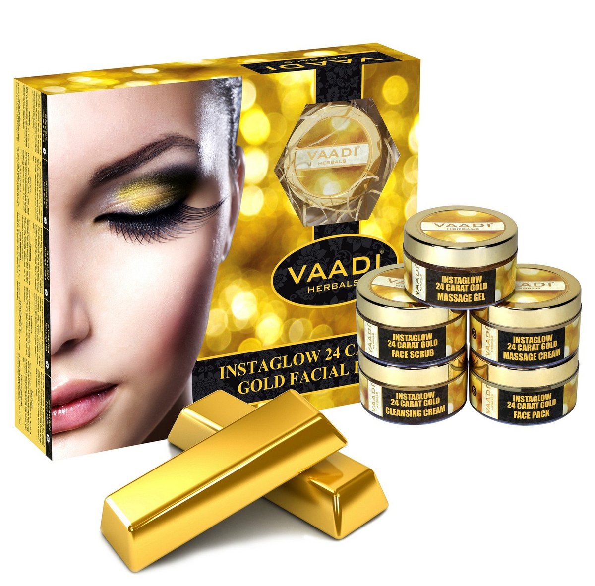 Vaadi Herbals Gold Facial Kit with 24 Carat Gold Leaves, Marigold, Wheatgerm Oil & Lemon Peel Extract, 270g - görsel 3