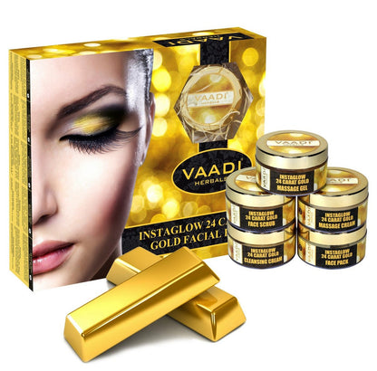 Vaadi Herbals Gold Facial Kit with 24 Carat Gold Leaves, Marigold, Wheatgerm Oil & Lemon Peel Extract, 270g
