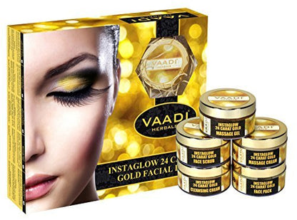 Vaadi Herbals Gold Facial Kit with 24 Carat Gold Leaves, Marigold, Wheatgerm Oil & Lemon Peel Extract, 270g