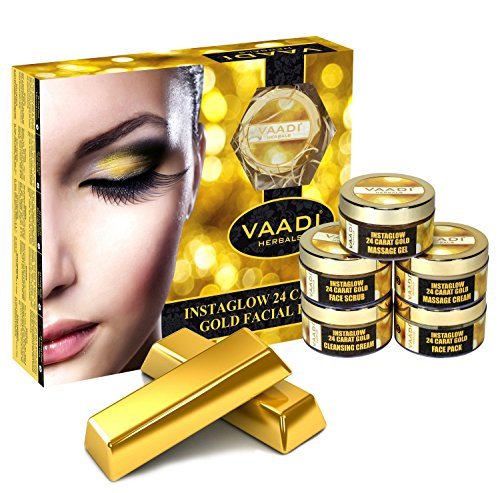 Vaadi Herbals Gold Facial Kit with 24 Carat Gold Leaves, Marigold, Wheatgerm Oil & Lemon Peel Extract, 270g - görsel 4