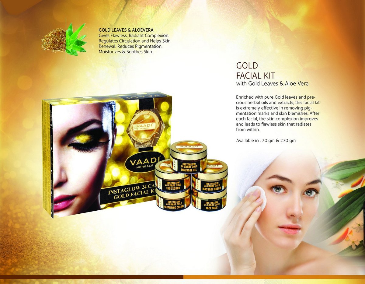 Vaadi Herbals Gold Facial Kit with 24 Carat Gold Leaves, Marigold, Wheatgerm Oil & Lemon Peel Extract, 270g - görsel 5