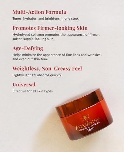 DHC Astaxanthin Collagen All-in-One Gel - Brightening Daytime Facial Moisturizer, Lightweight & Hydrating for All Skin Types (4.2 oz) Avelisse
