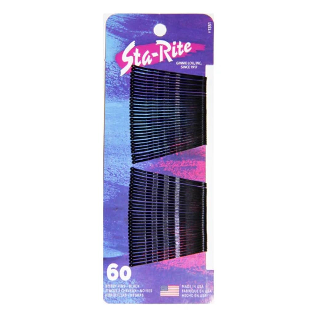 Sta-Rite Bobby Pins, Black, 60 Count - Classic Rubber-Tipped Hair Pins for Women - görsel 1
