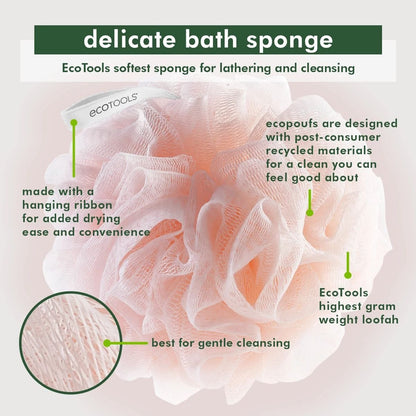 EcoTools Delicate EcoPouf Bath Sponge, 6 Count - Exfoliating Loofah Made with Recycled Materials, Assorted Colors Avelisse