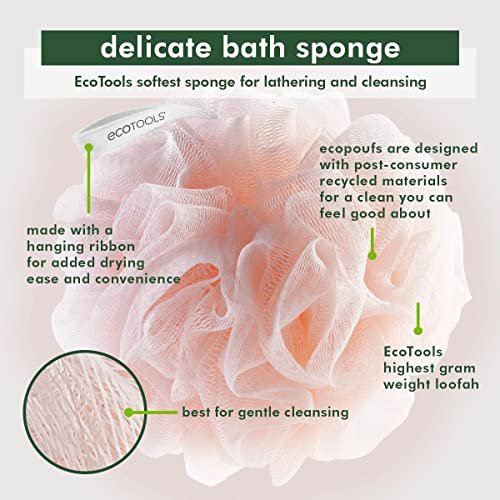 EcoTools Delicate EcoPouf Bath Sponge, 6 Count - Exfoliating Loofah Made with Recycled Materials, Assorted Colors Avelisse