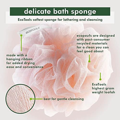 EcoTools Delicate EcoPouf Bath Sponge, 6 Count - Exfoliating Loofah Made with Recycled Materials, Assorted Colors Avelisse
