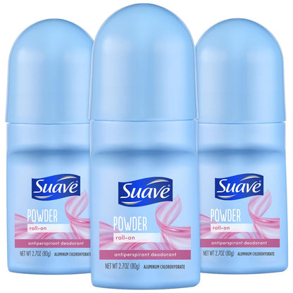 Suave Roll-On Deodorant for Women, Powder Fresh Scent, 3-Pack – Antiperspirant Deodorant with 24H Sweat & Odor Protection, 2.7 Oz Each Avelisse