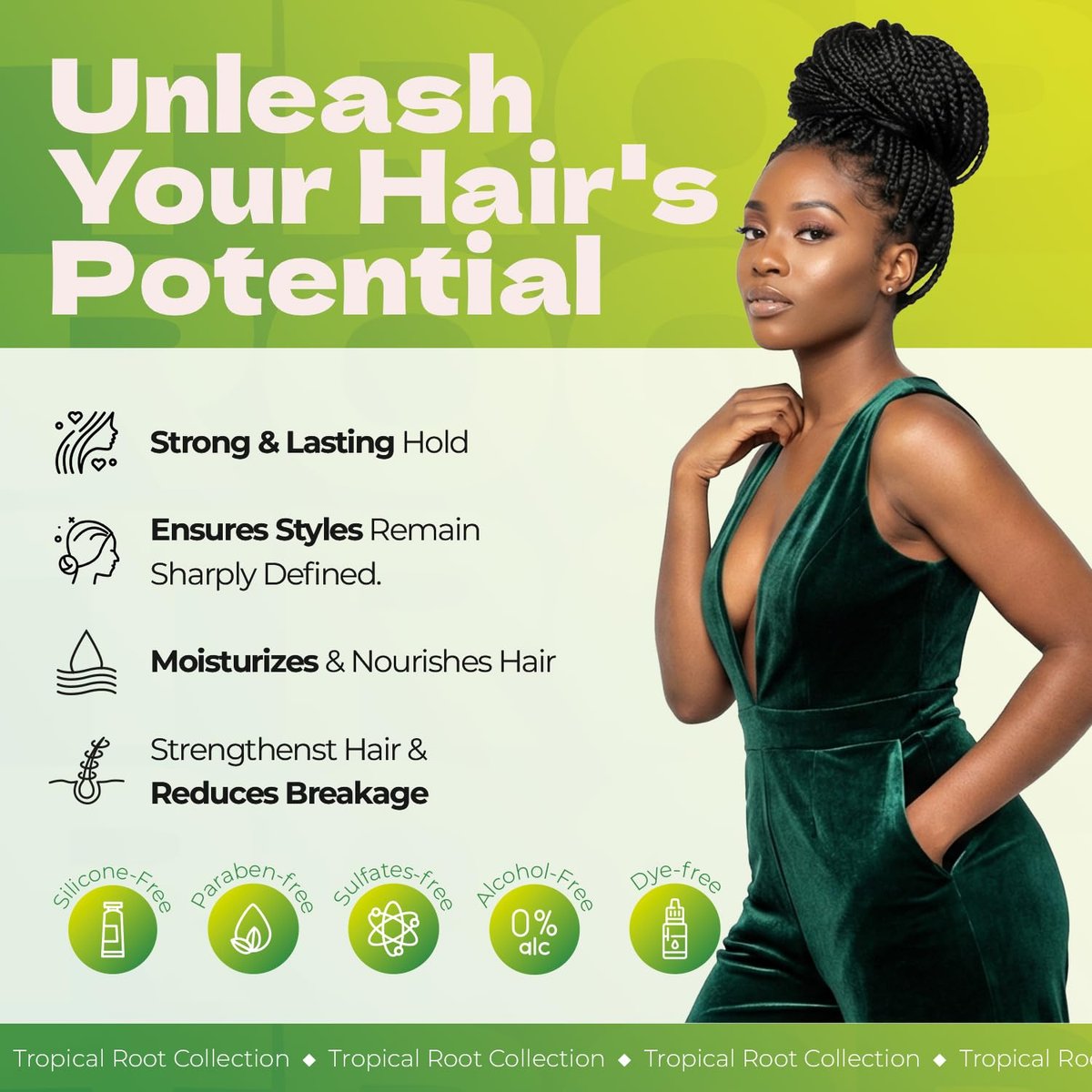 Bronner Bros Tropical Roots Firm Locking Gel - Strong Hold Loc & Twist Gel with Pineapple & Guava, Vitamins B5 & B12, Non-Flaking, Moisture & Shine - 6 oz - görsel 5