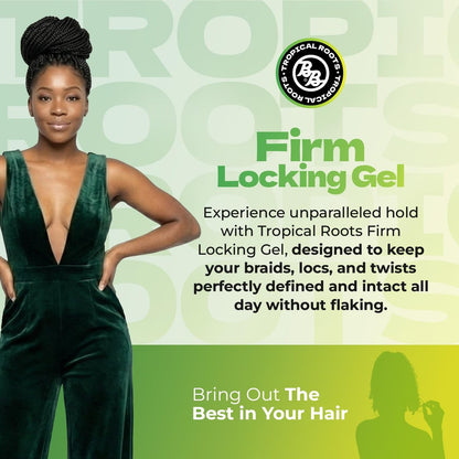 Bronner Bros Tropical Roots Firm Locking Gel - Strong Hold Loc & Twist Gel with Pineapple & Guava, Vitamins B5 & B12, Non-Flaking, Moisture & Shine - 6 oz