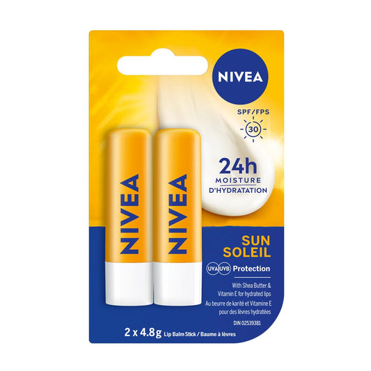 NIVEA Sun Caring Lip Balm Sticks SPF 30 Duo Pack (2 x 4.8 g) – Canadian Import