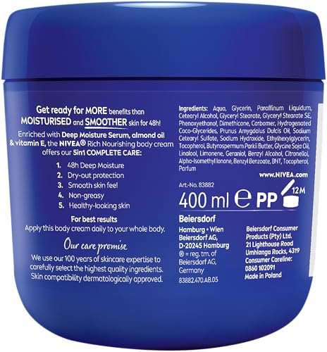 NIVEA Rich Nourishing Body Cream for Dry Skin with Almond Oil, 13.53 Fl Oz Avelisse