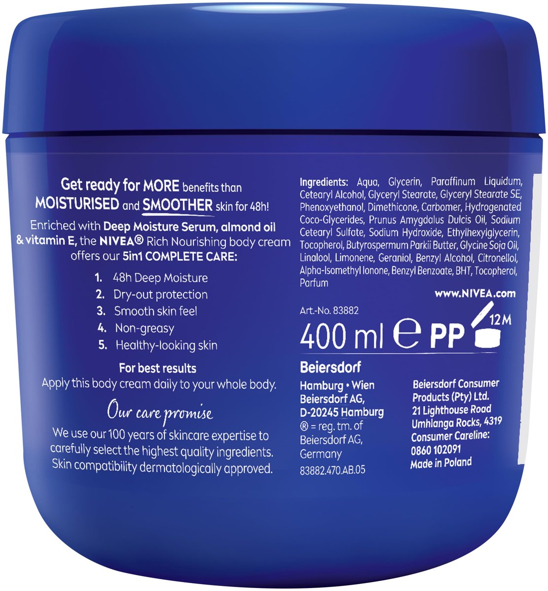 NIVEA Rich Nourishing Body Cream for Dry Skin with Almond Oil, 13.53 Fl Oz Avelisse