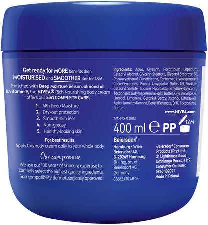 NIVEA Rich Nourishing Body Cream for Dry Skin with Almond Oil, 13.53 Fl Oz Avelisse