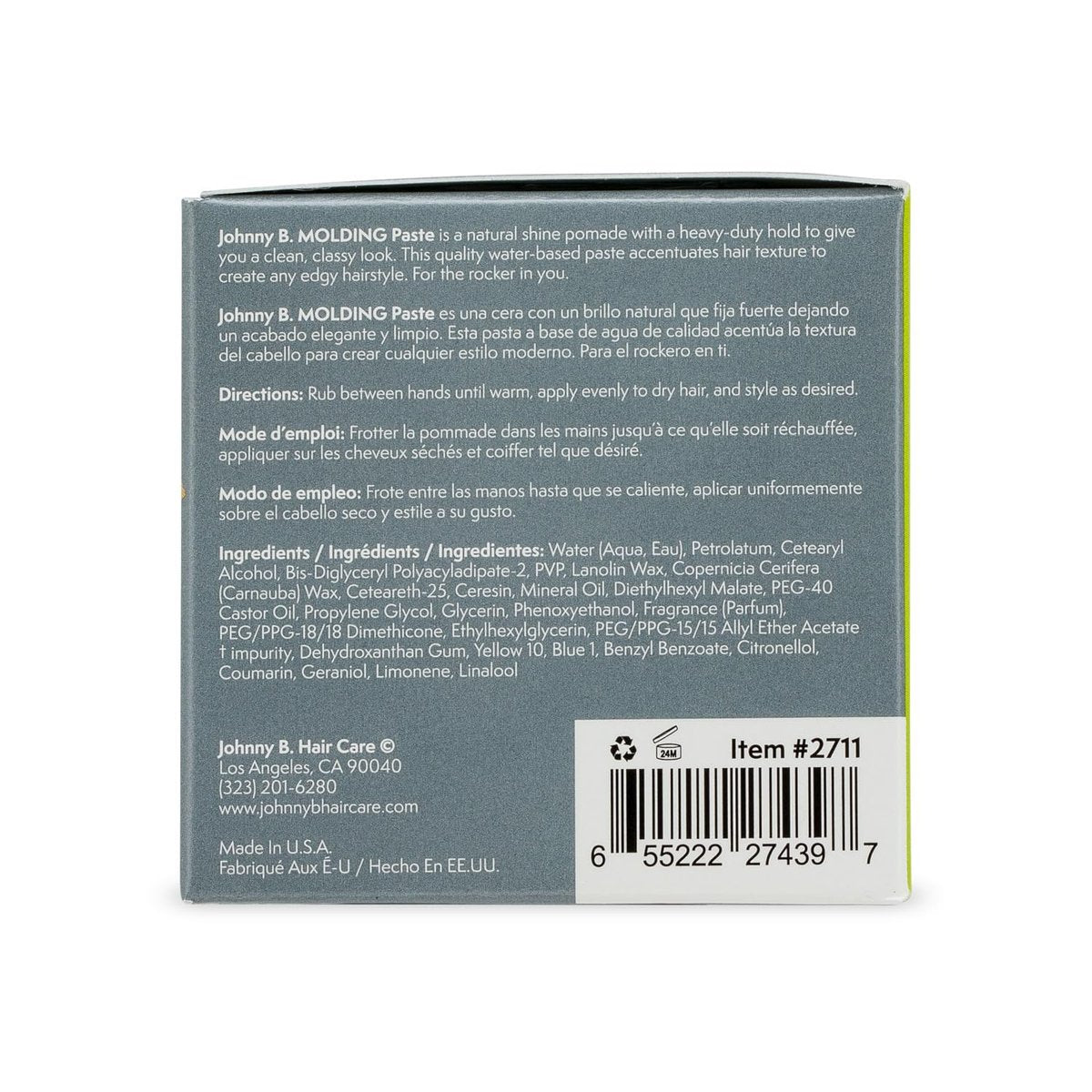 JOHNNY B. Molding Paste – Pliable Hair Clay for Flexible Hold, 3 oz Avelisse