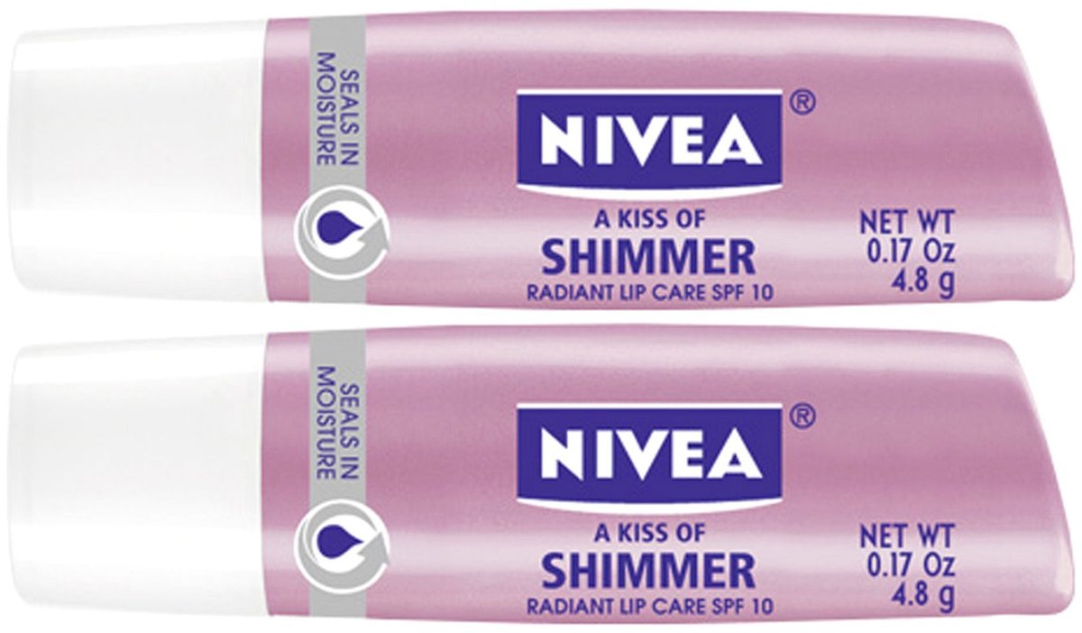 NIVEA Lip Care A Kiss of Shimmer Lip Care Stick, Pearly Shimmer, 0.17 oz (Pack of 2) - görsel 1