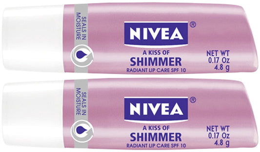 NIVEA Lip Care A Kiss of Shimmer Lip Care Stick, Pearly Shimmer, 0.17 oz (Pack of 2)