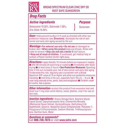 SolRX MINERAL+ SPF 50 Mineral Sunscreen with Zinc Oxide – Reef Safe, Broad Spectrum UVA/UVB Protection, Water Resistant Sunblock for Face & Body (3.4 oz) Avelisse