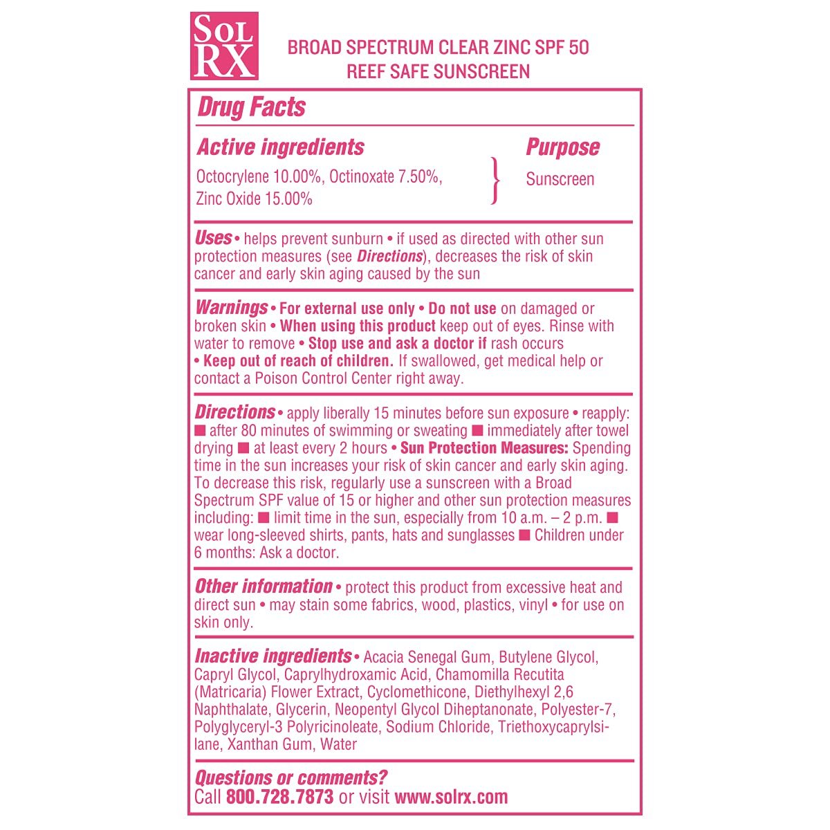 SolRX MINERAL+ SPF 50 Mineral Sunscreen with Zinc Oxide – Reef Safe, Broad Spectrum UVA/UVB Protection, Water Resistant Sunblock for Face & Body (3.4 oz) Avelisse