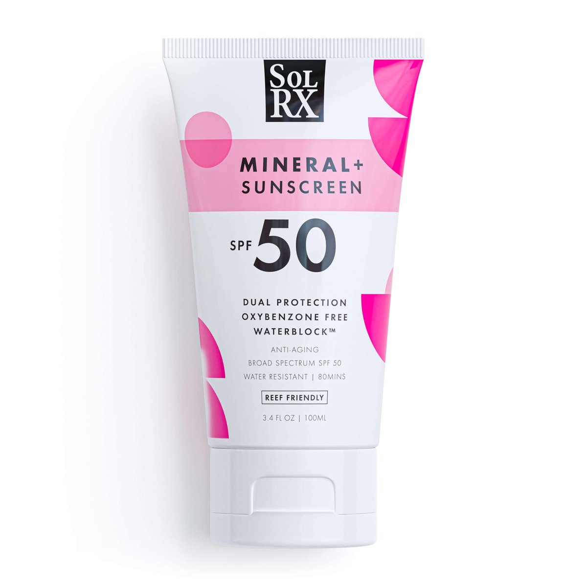 SolRX MINERAL+ SPF 50 Mineral Sunscreen with Zinc Oxide – Reef Safe, Broad Spectrum UVA/UVB Protection, Water Resistant Sunblock for Face & Body (3.4 oz) Avelisse
