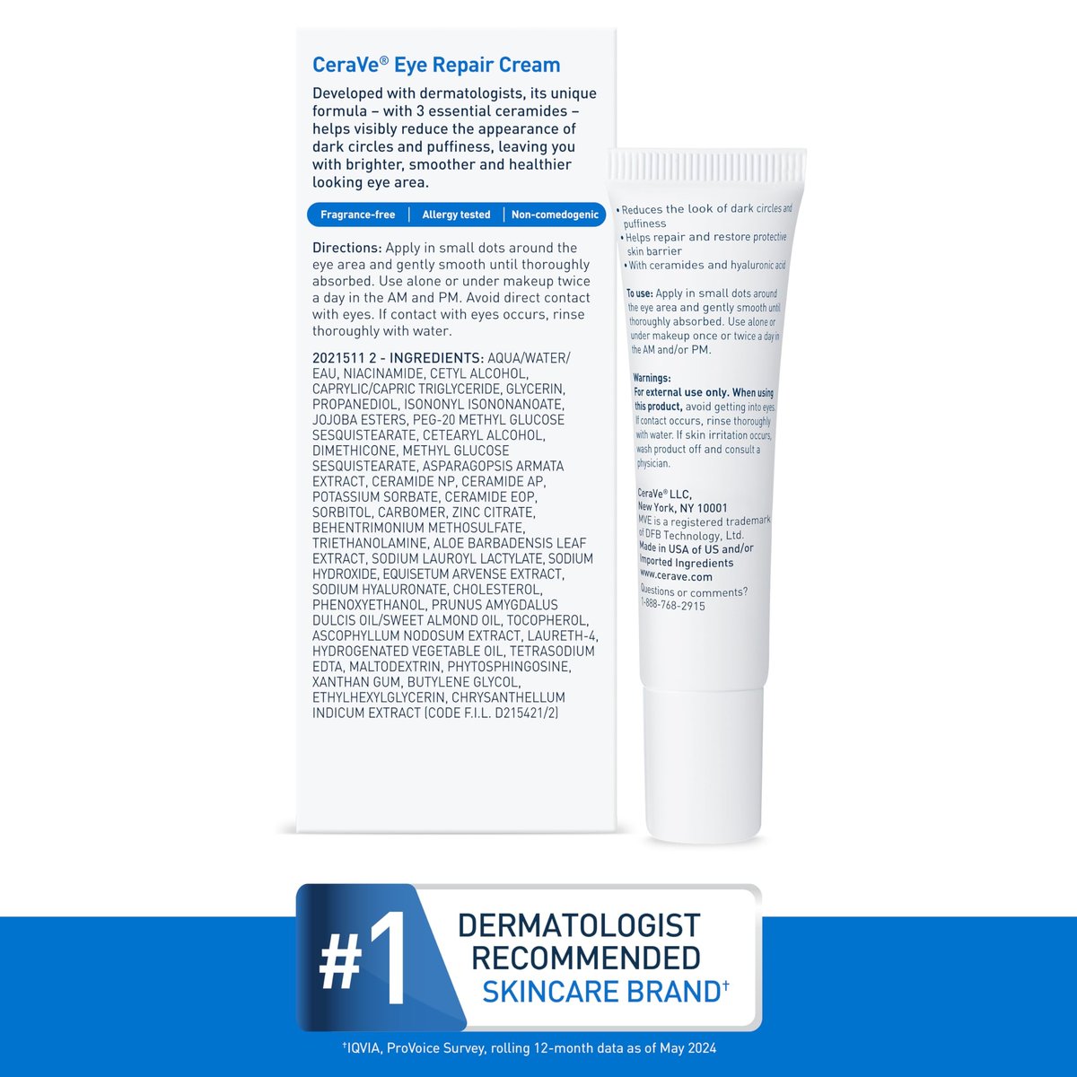 CeraVe Eye Repair Cream – Under Eye Cream for Puffiness & Dark Circles with Hyaluronic Acid, Niacinamide & Marine Botanical Complex, Oil-Free & Ophthalmologist Tested, 0.5 oz Avelisse