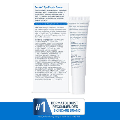 CeraVe Eye Repair Cream – Under Eye Cream for Puffiness & Dark Circles with Hyaluronic Acid, Niacinamide & Marine Botanical Complex, Oil-Free & Ophthalmologist Tested, 0.5 oz Avelisse