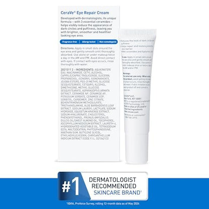 CeraVe Eye Repair Cream – Under Eye Cream for Puffiness & Dark Circles with Hyaluronic Acid, Niacinamide & Marine Botanical Complex, Oil-Free & Ophthalmologist Tested, 0.5 oz Avelisse