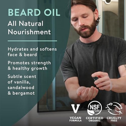 Badger Beard Oil, Babassu & Jojoba, Certified Organic Premium Beard Conditioner for Dry Skin & Long Beards, 1 fl oz Avelisse