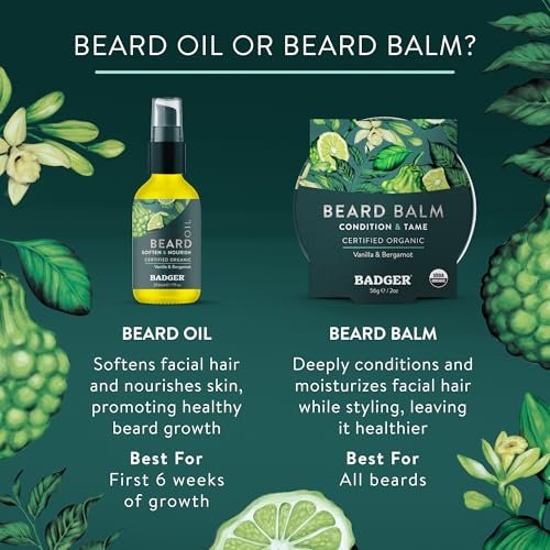 Badger Beard Oil, Babassu & Jojoba, Certified Organic Premium Beard Conditioner for Dry Skin & Long Beards, 1 fl oz Avelisse
